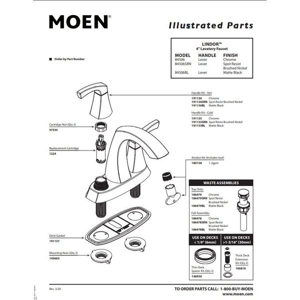 Moen Handle Kit 2H Cs Cold 191135